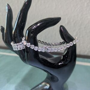 Elegant Silver/Moissanite Bracelet And Cocktail Ring Set. Accessorize w/Sparkle!